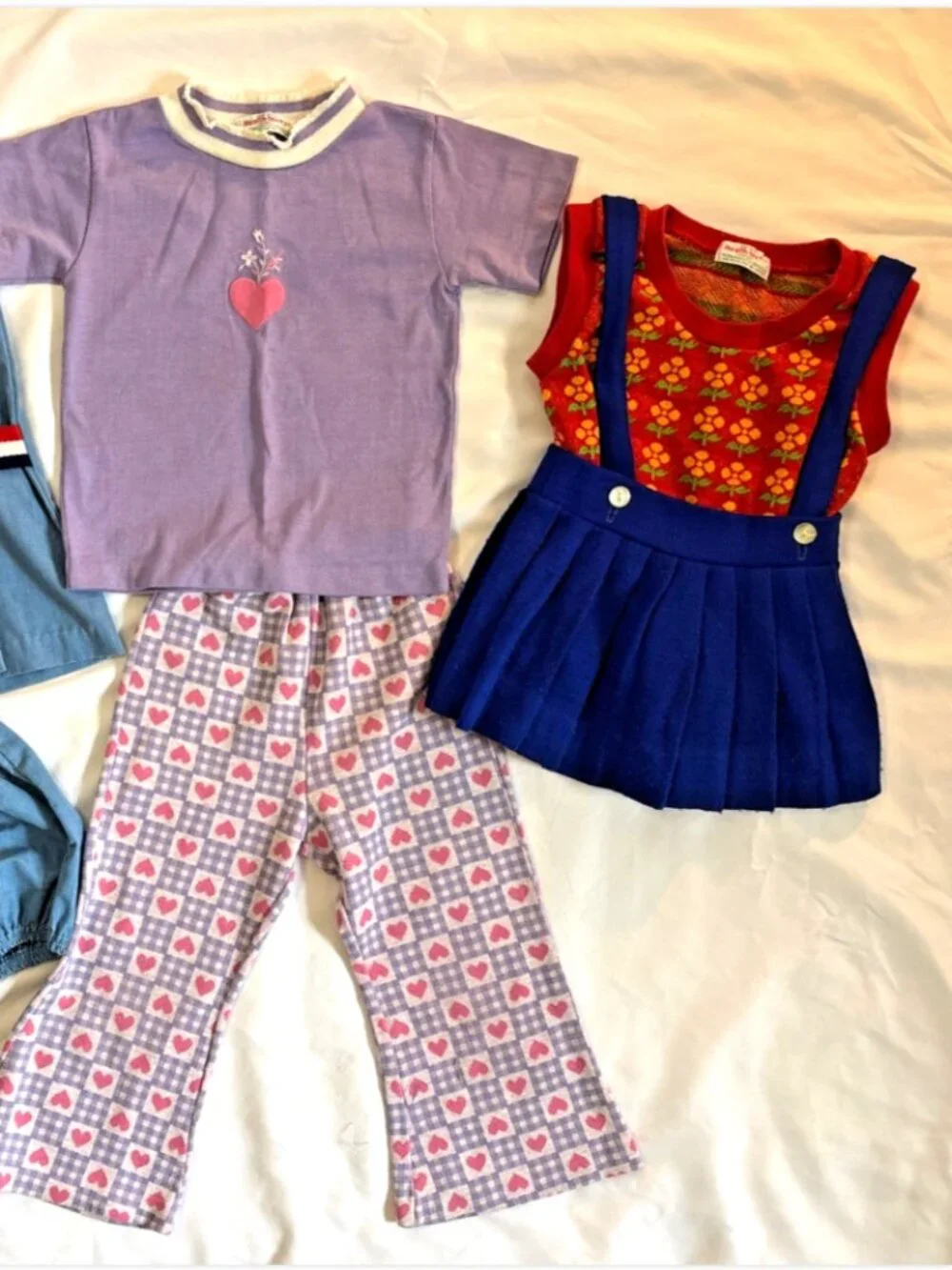 Vtg Health-Tex Girls Clothes 3T 3 Outfits 70s Skirt Bell Bottoms Hearts Flowers
